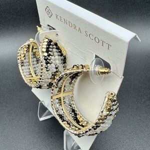 Kendra Scott Gold Beaded Hoop Earrings Black Gray White NWT $130